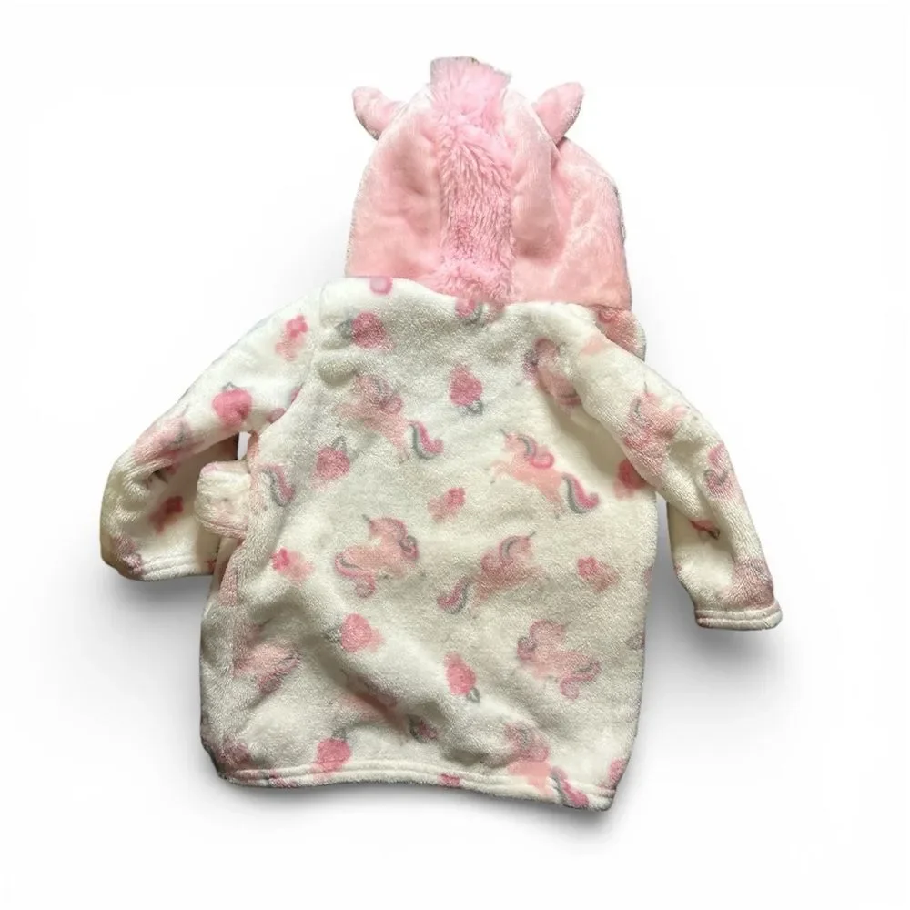 Unicorn Robe 0-6M Pink White Plush Hooded Bathrobe Animal Face
